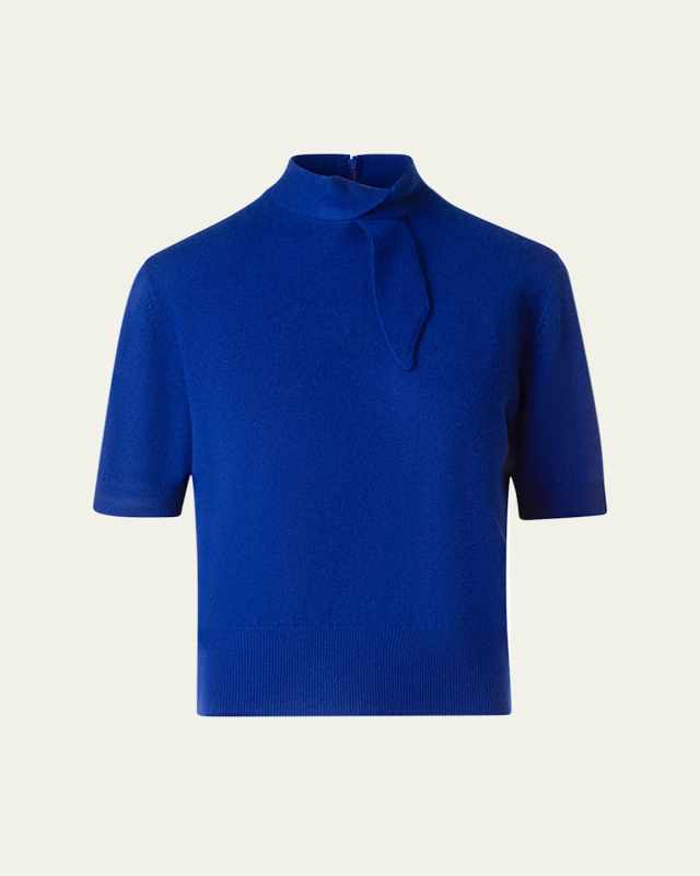 Neck-Tie Cashmere Short-Sleeve Sweater